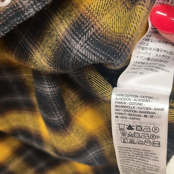 Levi’s Women’s Flannel Shirt Snapps closure Colour Yellow/Gray/Navy - Picture 8 of 8